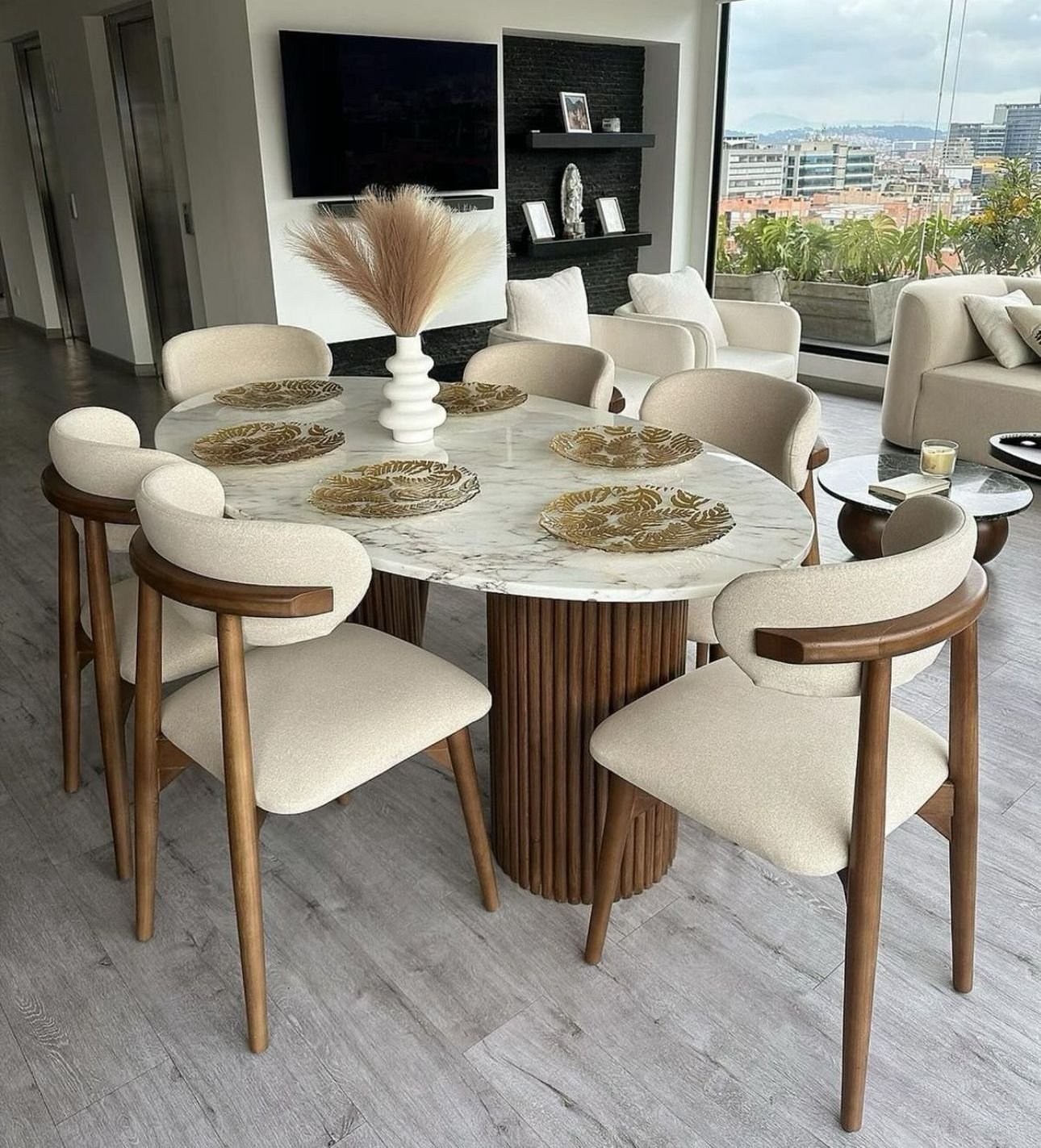 Comedor de 6 puestos en piedra sinterizada